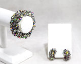 1950s Expansion Bracelet & Clip Earrings - Iridescent Faceted Mercury Silver Glass - Sophisticated Glam Movie Star Look - 50s 60s Glamour