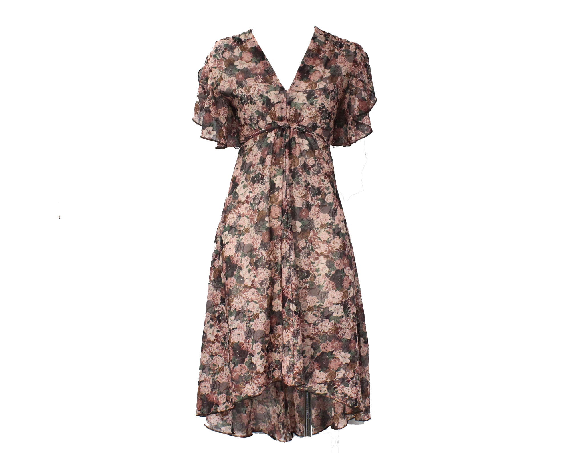 Floral fields- Deep neck floral dress with flouncy sleeves – Label