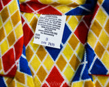 Boy's Size 8 Flannel Pajama Set - 1960s Child's Boys 60s PJ Shirt & Pant - Burnt Orange Blue Yellow Diamond Argyle Harlequin - 60s Deadstock