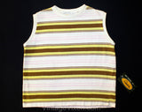 Size 10 Girl's 1960s Shirt - Striped Sleeveless Summer Tank - Girls 60s 70s Mod Top - Pink Brown Yellow White Rugby Stripes - Chest 29.5