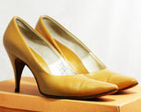 Size 6 Yellow Heels - 6AA Narrow Golden Leather Stiletto Shoes - 1950s High Quality Hand Lasted by Andrew Geller - Fall Autumn Goldenrod