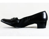 Size 8 Black Shoes - Glossy Faux Patent Leather 1960s Pumps with Deco Detail - 50s 60s Secretary Office Shoes - NOS Deadstock - 8 AA