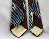 1950s Plaid Men's Tie - Blue & Brown Silk Necktie with Heraldry Style Crest - Smart 50s Preppy Classic Men's Business - Upstate NY Label