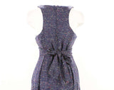 Size 8 Tweed Dress - 1970s Blue Flecked Jumper - Sleeveless Bodice - V Neck - Racer Back - Cute Fall Style - 70s Deadstock - 49723-1