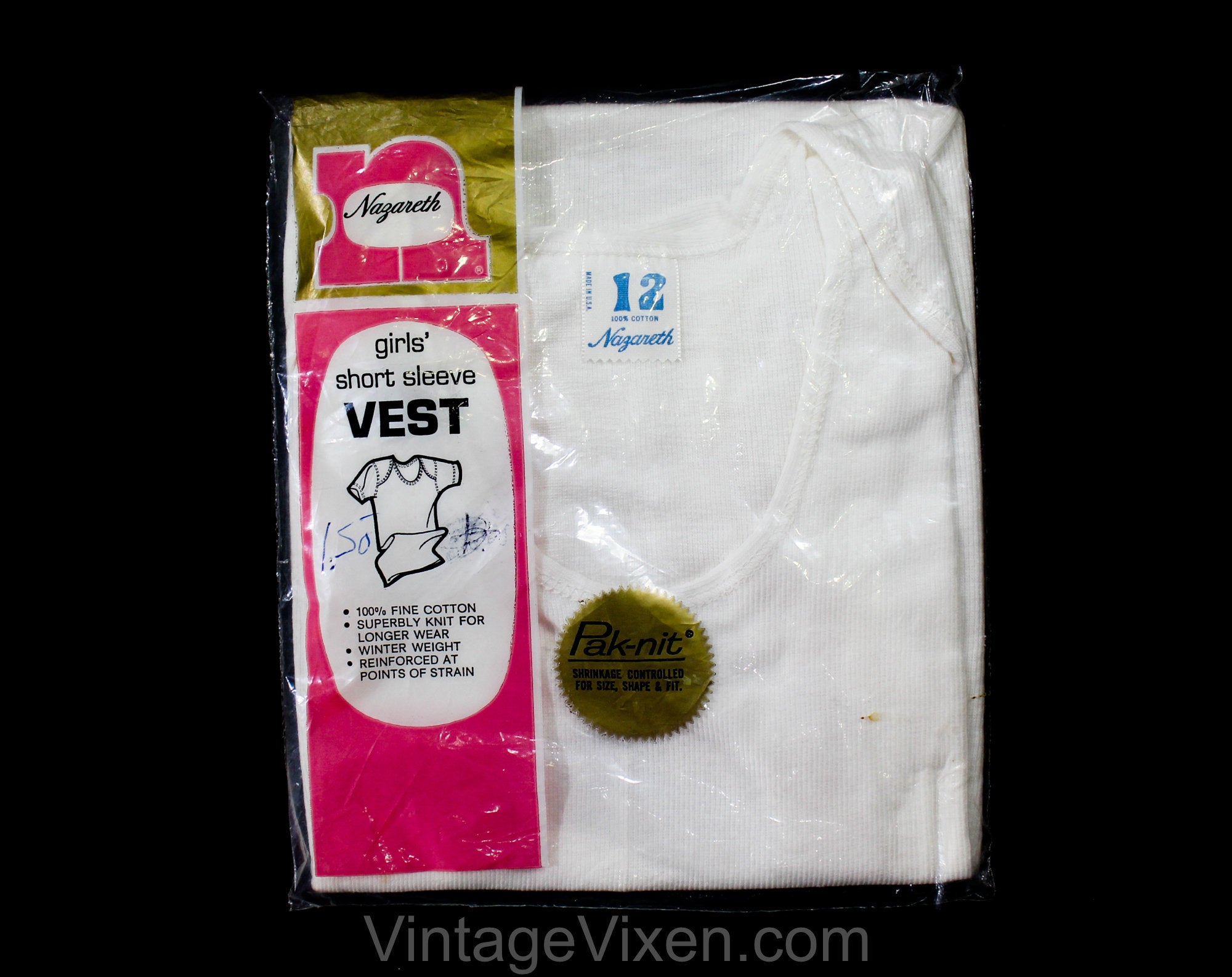 Size 12 Child's Under Shirt - Girls 1970s Undergarment Short Sleeve To –  Vintage Vixen Clothing