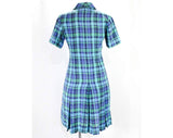 Size 6 Plaid Dress - 1960s Mod Plaid Scooter Dress - 60s Sky Blue & Jade Green Cotton - Short Sleeved - Serbin Label - Bust 34 - 48516