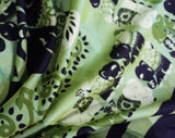 Exquisite Thai Silk Scarf - Luminous Green & Black Elephants Novelty Print - Large Square Wrap - 1950s 1960s Lime Pistachio Chartreuse