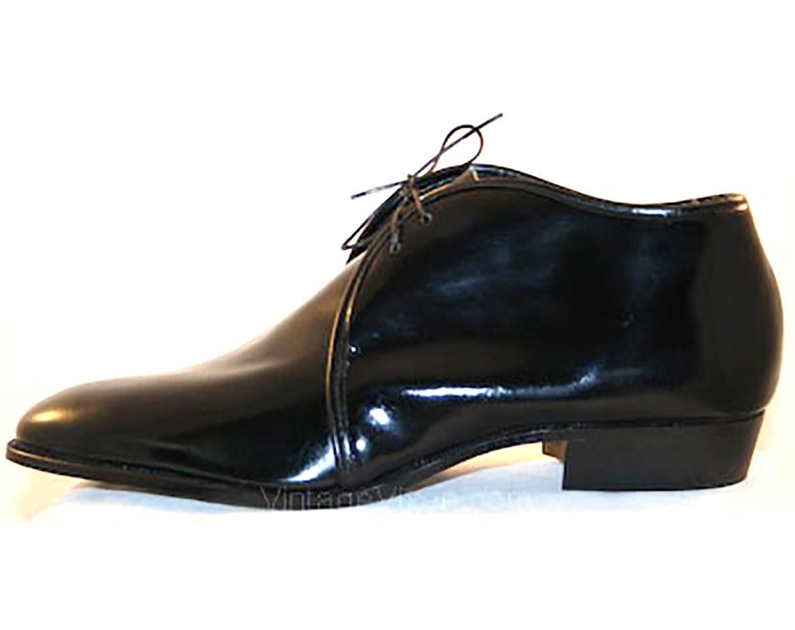 Size 8 Men's Shoes - 1960s Mod Black Patent Mens Dress Shoe - 60s Mid ...