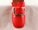 Size 6 Red 60s Loafers - Never Worn 1960s Mod Shoes - 60s Wet Look Vinyl Pumps - Double Silvertone Buckle - NOS in Box - 6AA Narrow