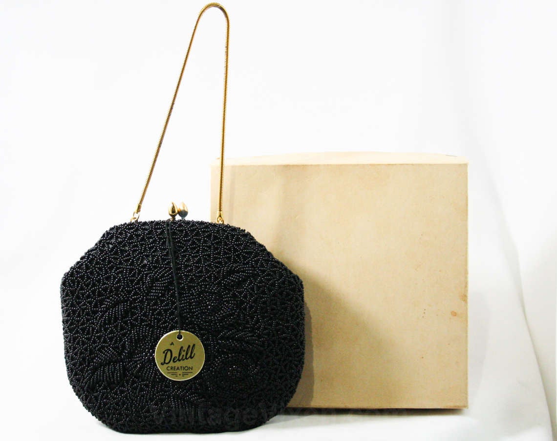 Black Caviar Beaded Evening Bag by Delill - 1960s Formal Purse - Round –  Vintage Vixen Clothing