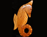 Vintage 1940s Hand Carved Sea Horse Pin - Seahorse Brooch - Summer Brown Wood 40s Beachy Sea Life - Artisan - Mint Condition - 34666-1