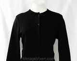 Size 10 Halston Cardigan - Black Wool Knit Long Sleeved Button Front Sweater - 80s 90s Designer Label - Minimalist Beatnik Chic - Bust 36