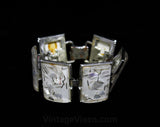 50s Confetti Bracelet - 1950s Rockabilly White Lucite - "Trapped" Pearlescent Flakes & Metallic Silver - Mid Century MCM Panel Bracelet