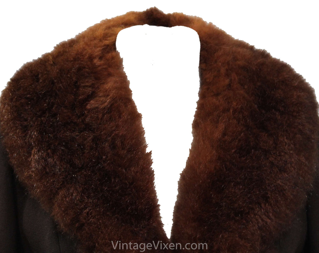 Size 2 Posh 1960s Jacket with Fur Collar & Cuffs - Chocolate Brown