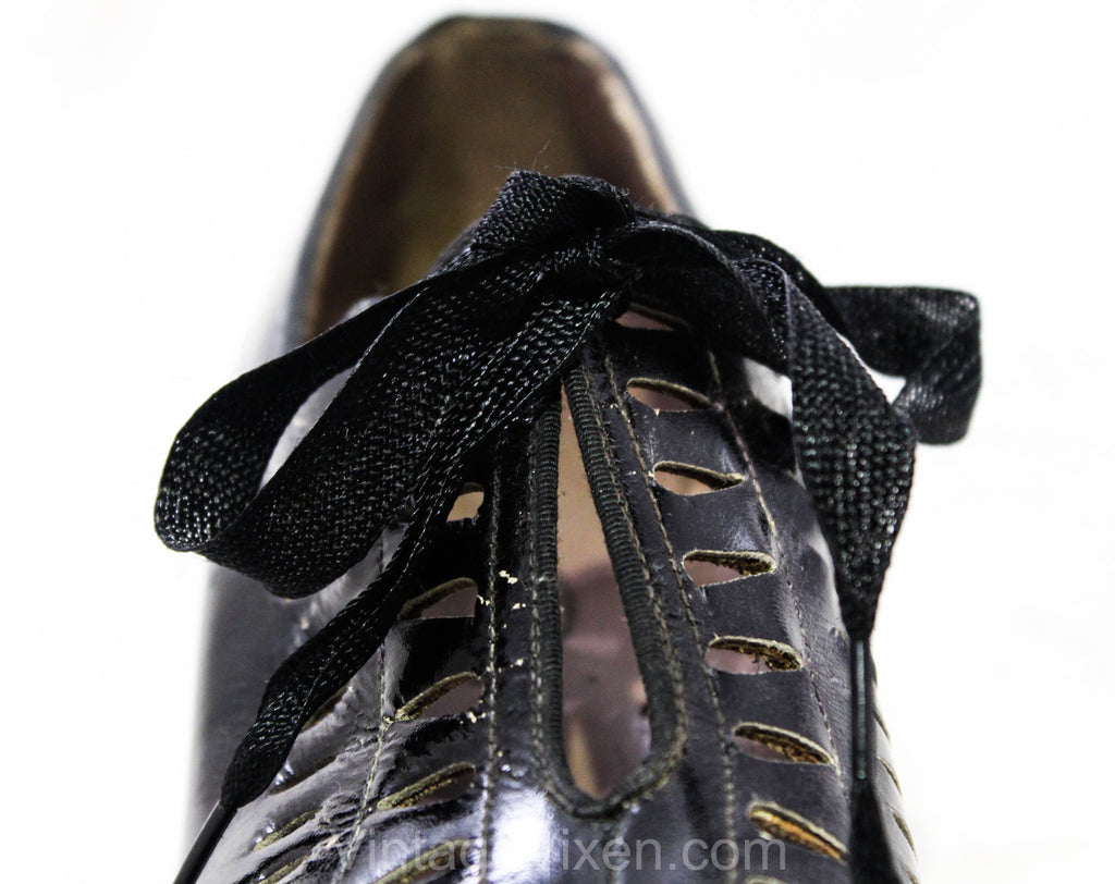 Silver Patent Lace-Up Boots, Authentic & Vintage