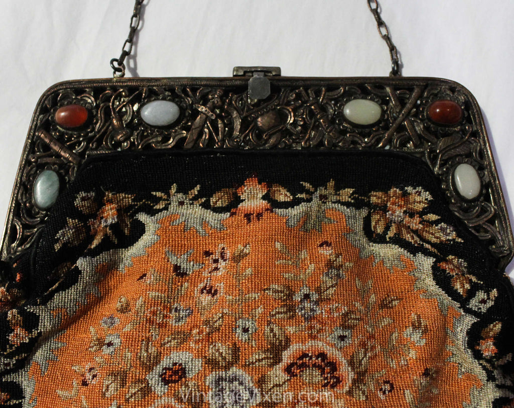 Antique Evening Bag  1920S/30S Vintage Brown Needlepoint Bag