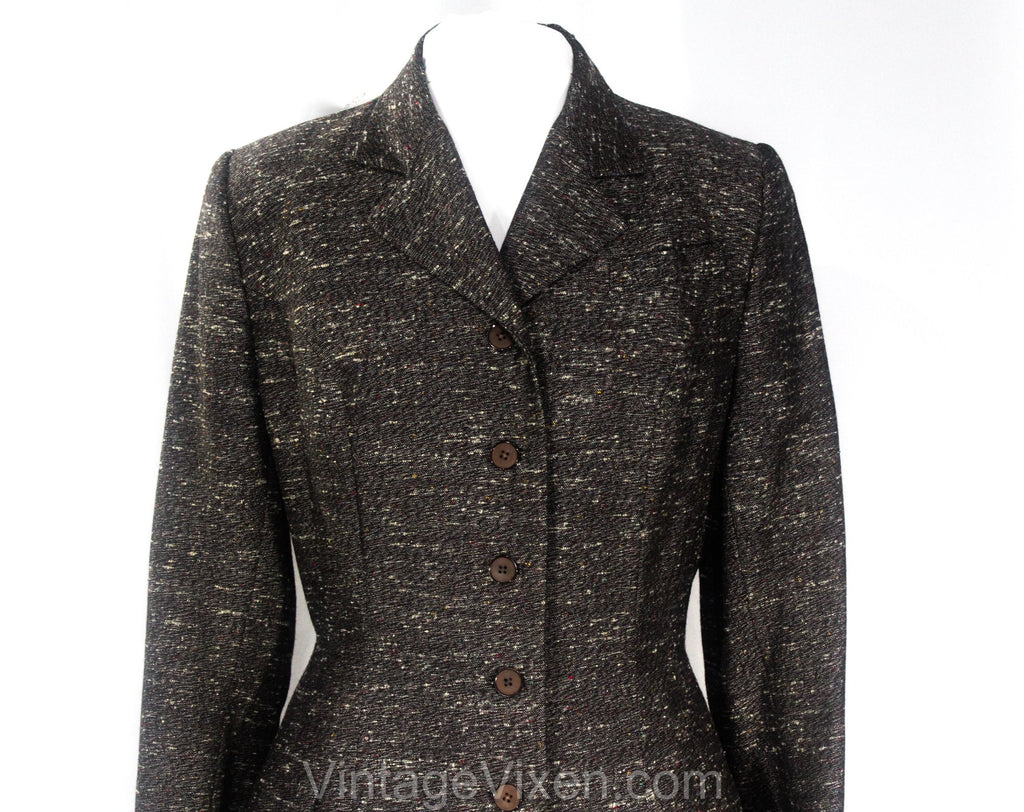 Size 6 1940s Suit - Brindled Brown 30s 40s Fleck Wool Jacket