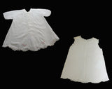 1910s Infant's Dress and Slip - Size 6 Months - White Organdy & Dainty Embroidered Hearts - Pink Rosebuds Antique Baby Dress - 26706